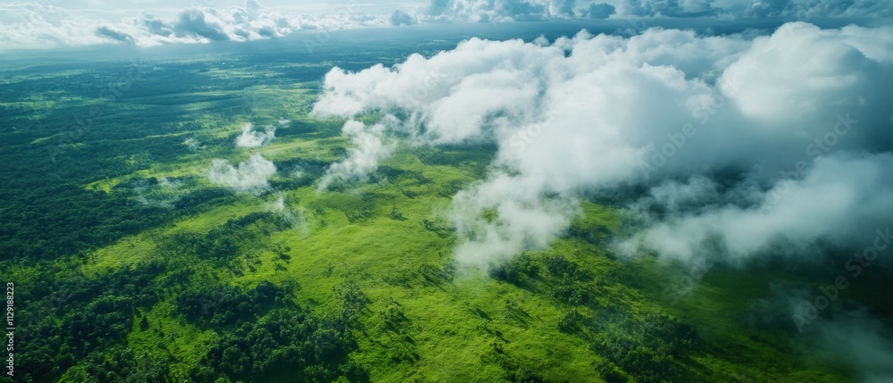 aerial view of lush green landscape with clouds aerial view of lush green landscape with clouds