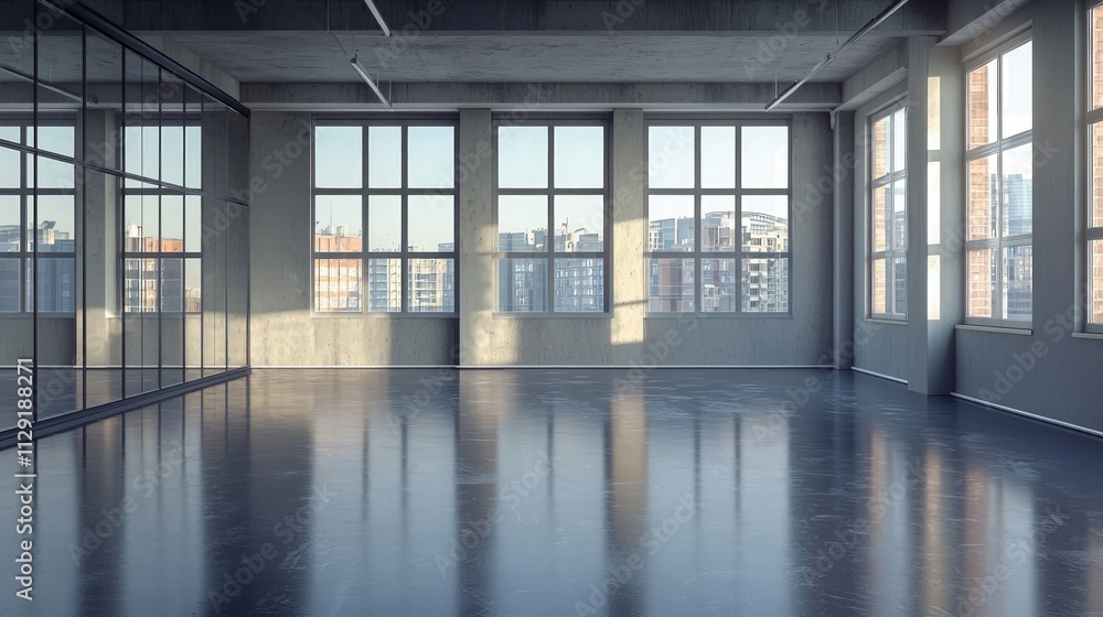 Fototapeta premium Vacant dance studio with mirrored walls. 