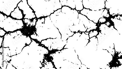 Cracked white surface texture.  Black and white cracked texture, Abstract fracture design. Crack texture lines isolated on white background.