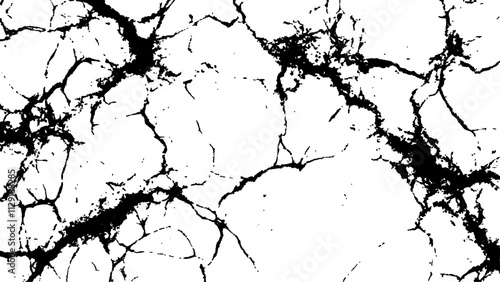 Cracked white surface texture.  Black and white cracked texture, Abstract fracture design. Crack texture lines isolated on white background.