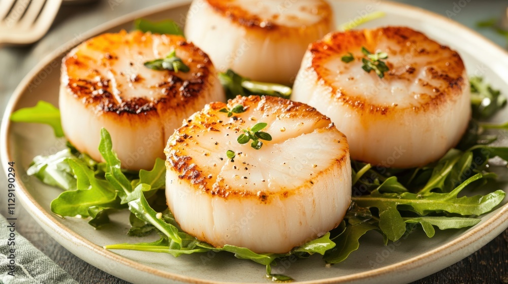 grilled scallops served on a bed of fresh greens grilled scallops served on a bed of fresh greens
