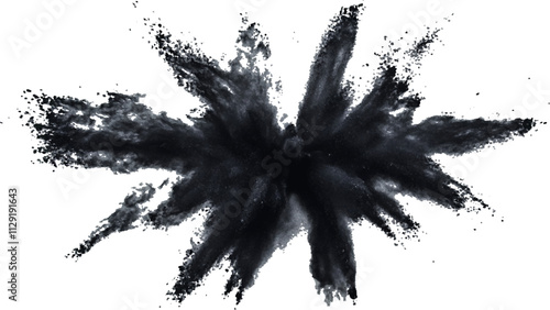 Black powder explosion with dark colors isolated white background. Abstract powder splatted on white background, Black vibrant paint black powder explosion with dark colors isolated white background.	