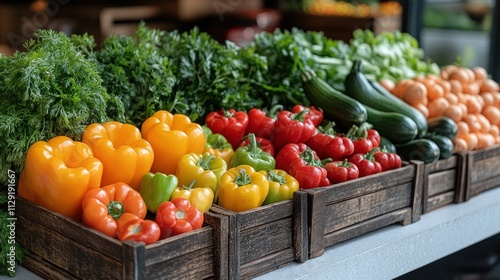 A vibrant collection of fresh vegetables, including carrots, bell peppers, and zucchini, arranged in a neat pile on a plain white surface