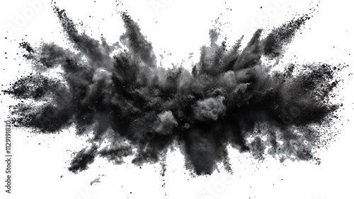 Black powder explosion with dark colors isolated white background. Abstract powder splatted on white background, Black vibrant paint black powder explosion with dark colors isolated white background.	