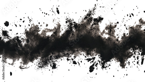 Black powder explosion with dark colors isolated white background. Abstract powder splatted on white background, Black vibrant paint black powder explosion with dark colors isolated white background.	
