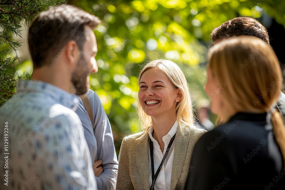 Group of Colleagues Smiling Outdoors During Team-Building Event. Generative Ai. Group of Colleagues Smiling Outdoors During Team-Building Event. Generative Ai.