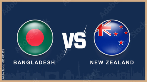  bangladesh vs new zealand flag, with pakistan building skyline use for ICC Champions Trophy 2025  template banner design