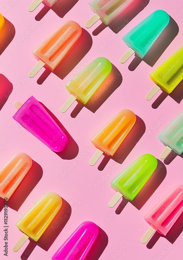 Colorful Popsicles on Pink Background Colorful Popsicles on Pink Background