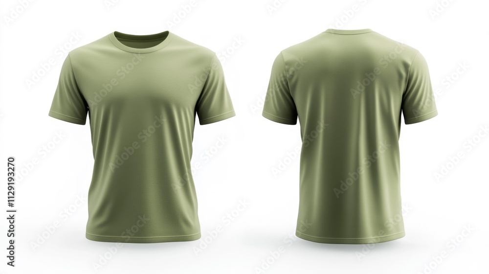 Olive Green T-Shirt Mockup on White. Generative AI Olive Green T-Shirt Mockup on White. Generative AI