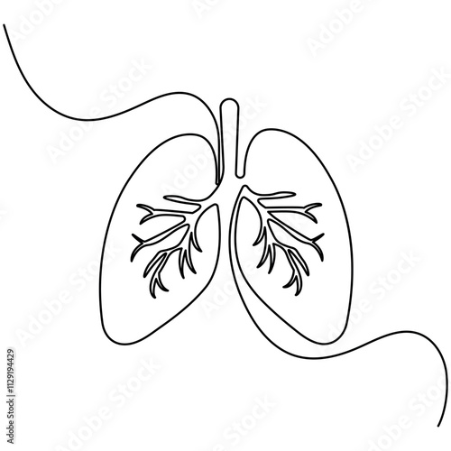 Human lungs single line art, continuous one line drawing of  Isolated outline vector icon