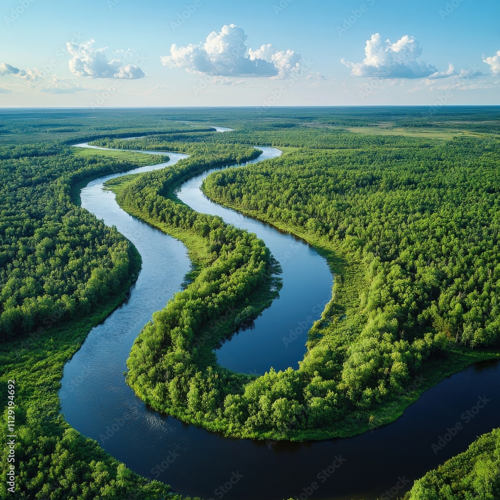 serene river winding through lush green forest serene river winding through lush green forest
