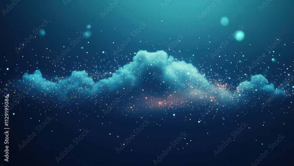 Fototapeta premium Ethereal Cloud Formation with Soft Blue Light and Sparkling Particles in a Mystical Atmosphere, Creating a Dreamlike and Otherworldly Scene