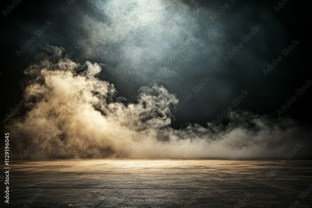 Dramatic smoky scene with spotlight on dark floor. Dramatic smoky scene with spotlight on dark floor.