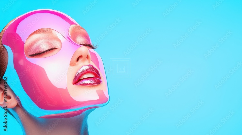 Refreshing facial mask application studio beauty photography bright blue background close-up skincare concept Refreshing facial mask application studio beauty photography bright blue background close-up skincare concept