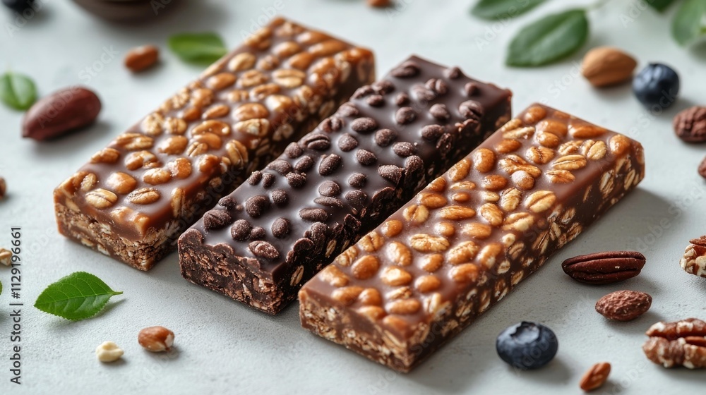 Nutritious Granola Bars with Nuts and Chocolate. Generative AI Nutritious Granola Bars with Nuts and Chocolate. Generative AI