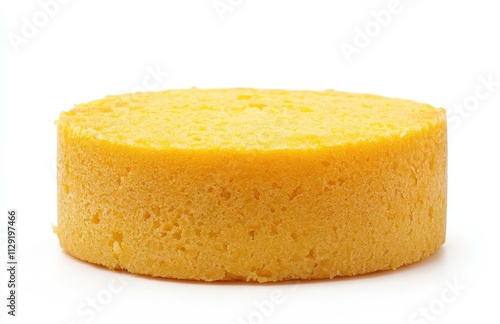 Freshly Baked Soft Yellow Sponge Cake Round Shape Isolated on White Background Perfect for Dessert Recipes and Baking Inspiration, Sweet Treats and Celebrations