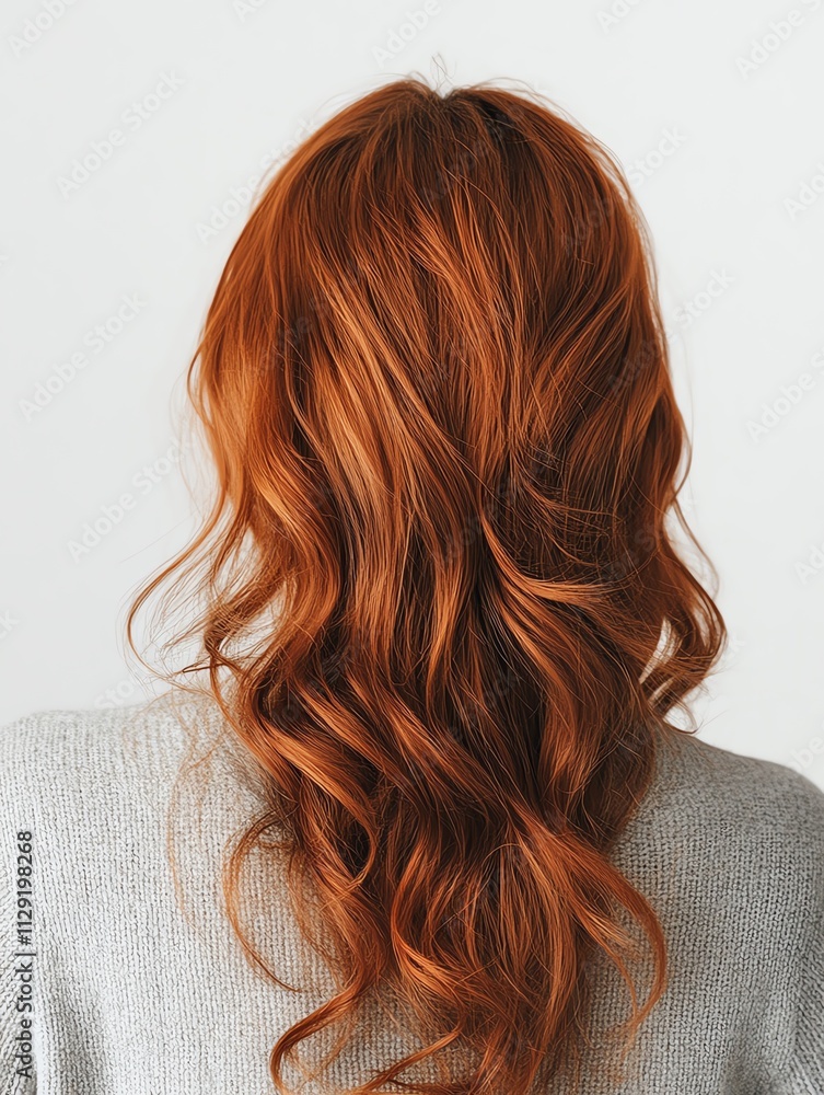 Fototapeta premium Long Red Curly Hair, Back View