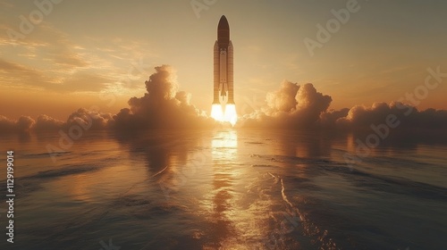 A rocket takes off from the launch platform at the cosmodrome. photo