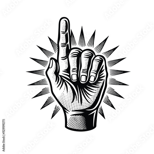 Hands shows raised index finger line art icon sign silhouette vector illustration.