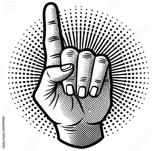 Hands shows raised index finger line art icon sign silhouette vector illustration on white background