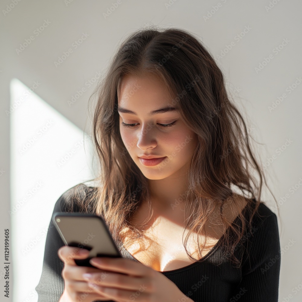young woman using smartphone in natural light young woman using smartphone in natural light