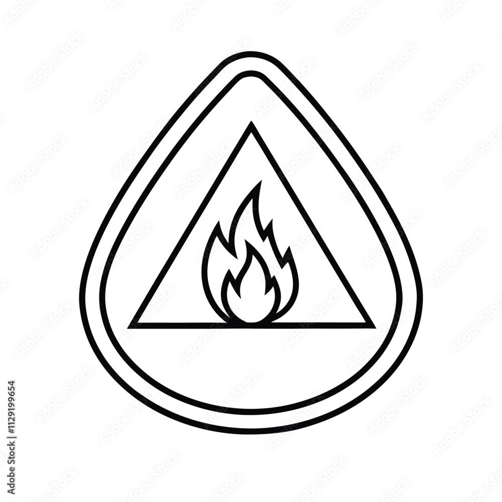 Fire flammable danger hazard linear accident triangular caution line art icon sign silhouette vector illustration isolated on white background Fire flammable danger hazard linear accident triangular caution line art icon sign silhouette vector illustration isolated on white background