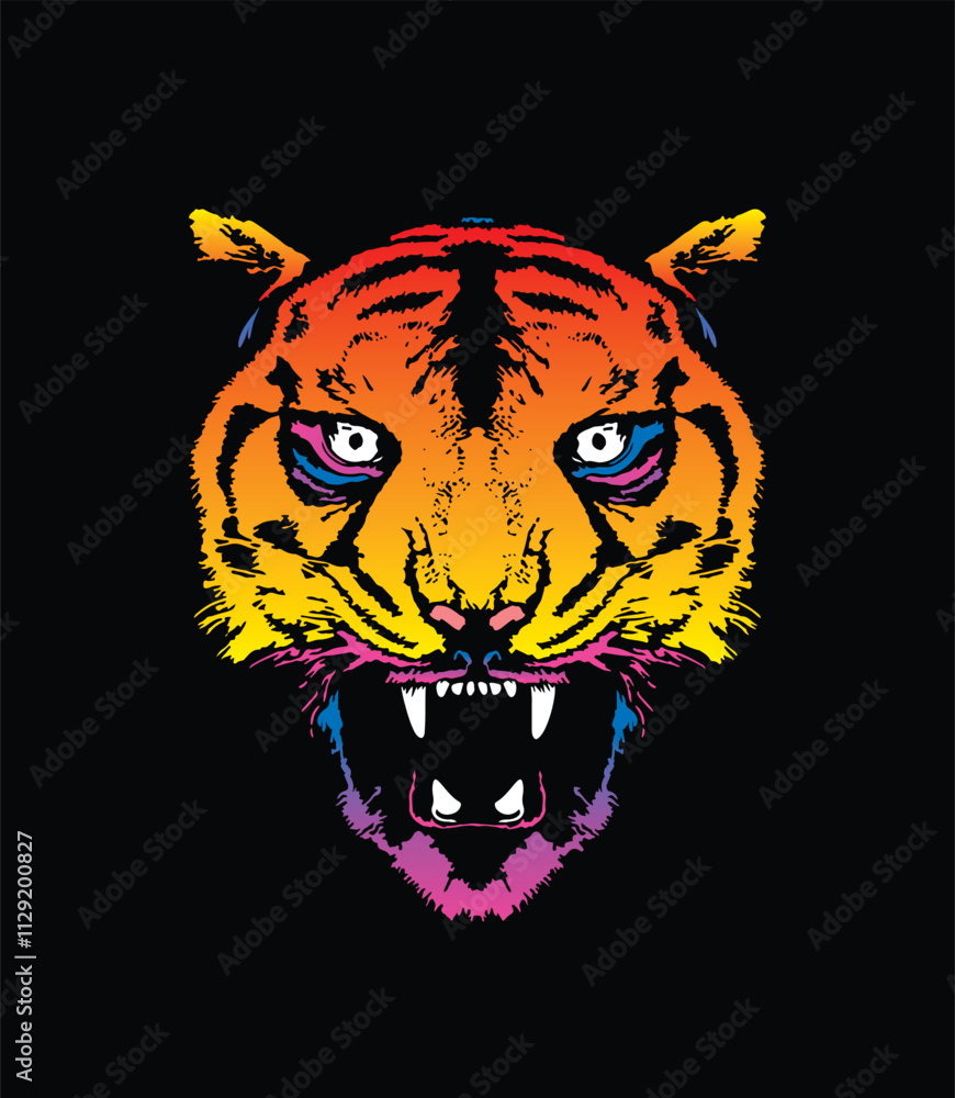 Fototapeta premium Evil tiger head. Original vector illustration in vintage style. T-shirt design.