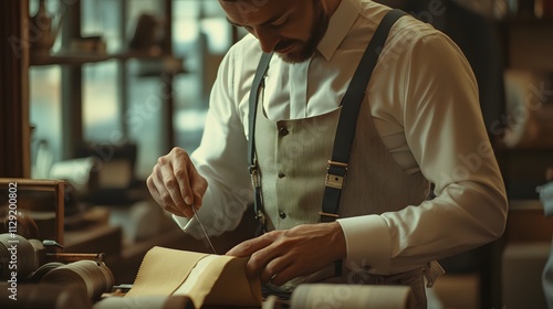 Photo - Craftsman Hand-Stitching Fabric with Needle and Thread