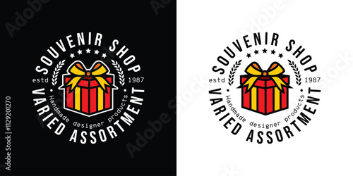 Original vector emblem of a souvenir shop in vintage style. T-shirt design.