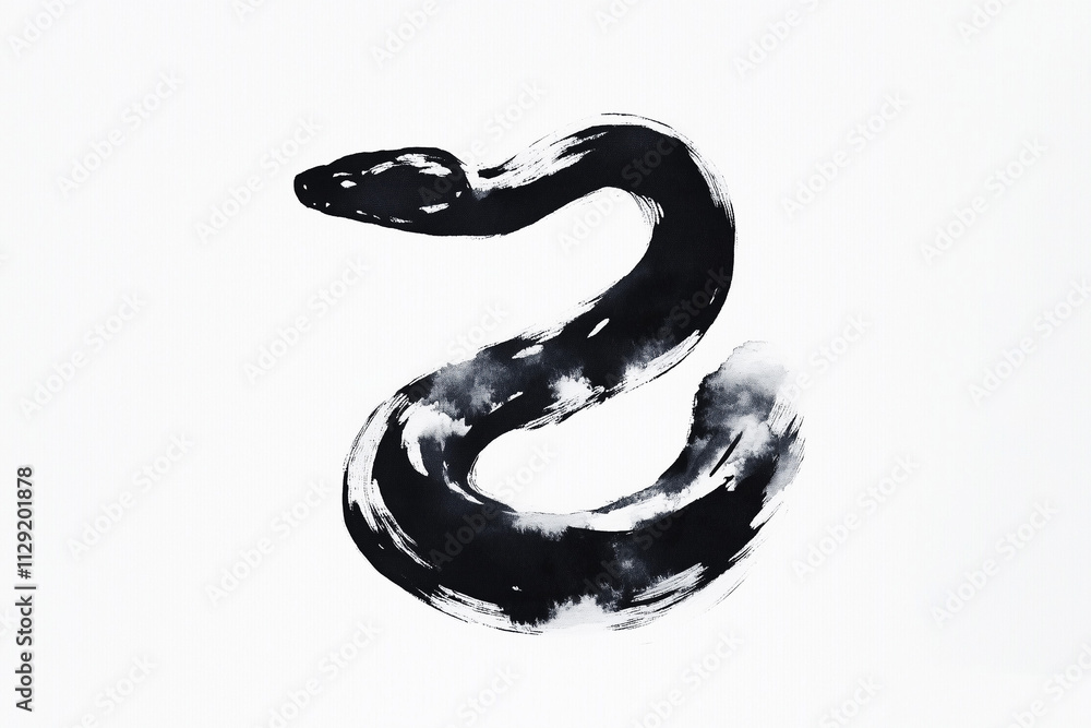 Obraz premium ヘビのイラスト, 筆書き, 筆文字, 干支