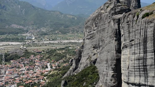 Panning down from the rock in Meteora to the Kalambaka town,  Greece