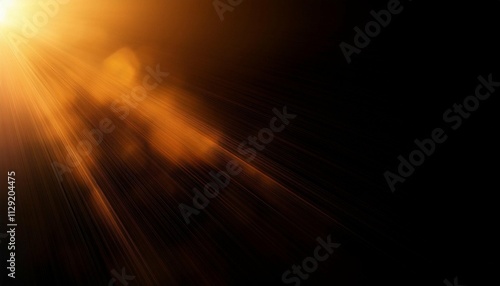 blur light overlay lens flare rays defocused glare old film flash leak bokeh golden orange color beam design glow on dark black abstract background