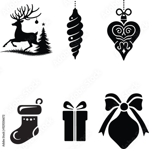 Christmas elements set vector silhouette icons white background