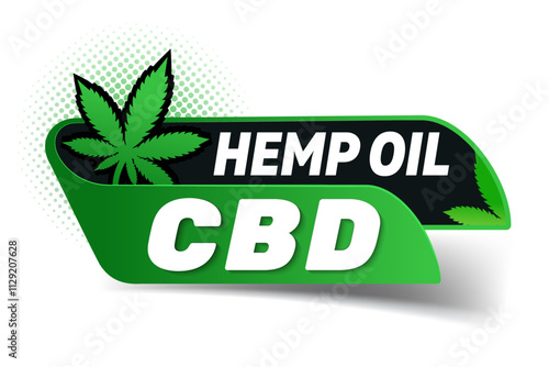 CBD hemp oil label. Marijuana leaf. Medical cannabis. Hemp oil. Cannabis extract. Icon product label and logo graphic template. Isolated vector illustration.