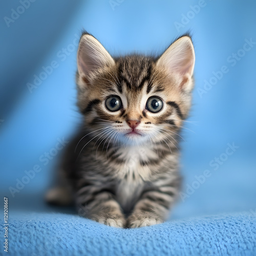 Cute Little Kitten on Blue Background