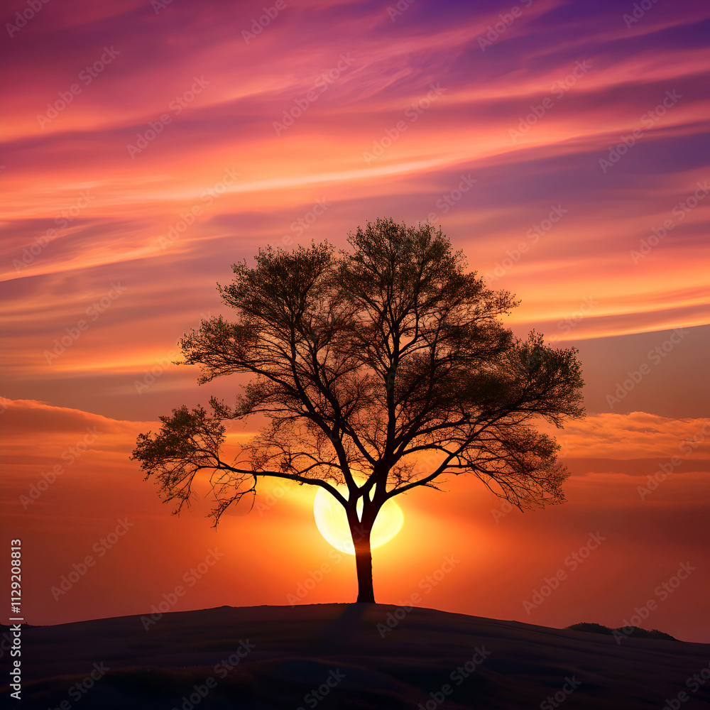 Solitude of a tree at sunset. Solitude of a tree at sunset.