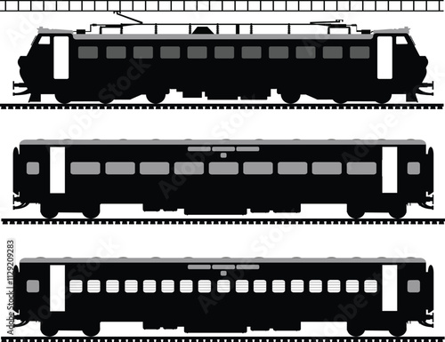 Train silhouettes Vector illustration with coaches