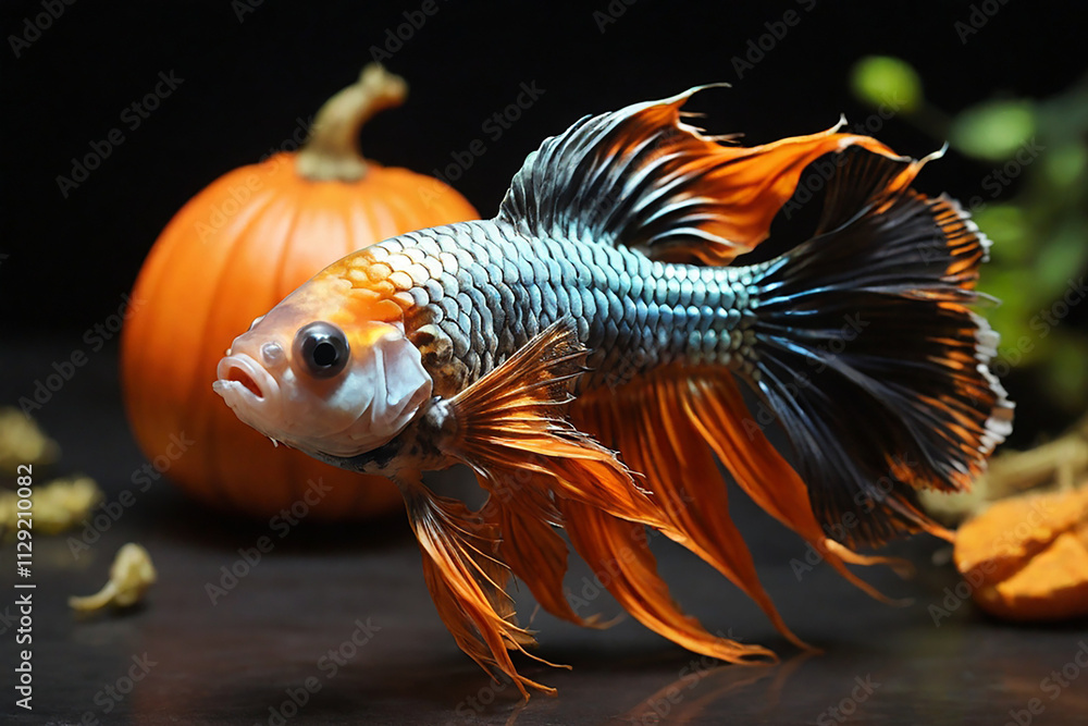 Fototapeta premium A Betta fish with pumpkin-orange and black hues.