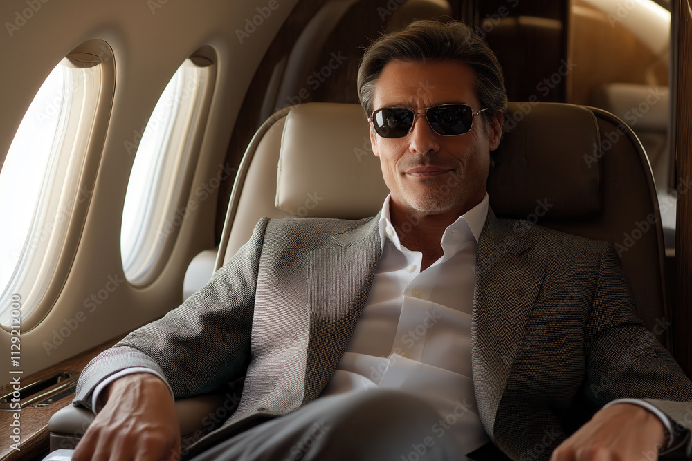 successful wealthy businessman on a private jet successful wealthy businessman on a private jet