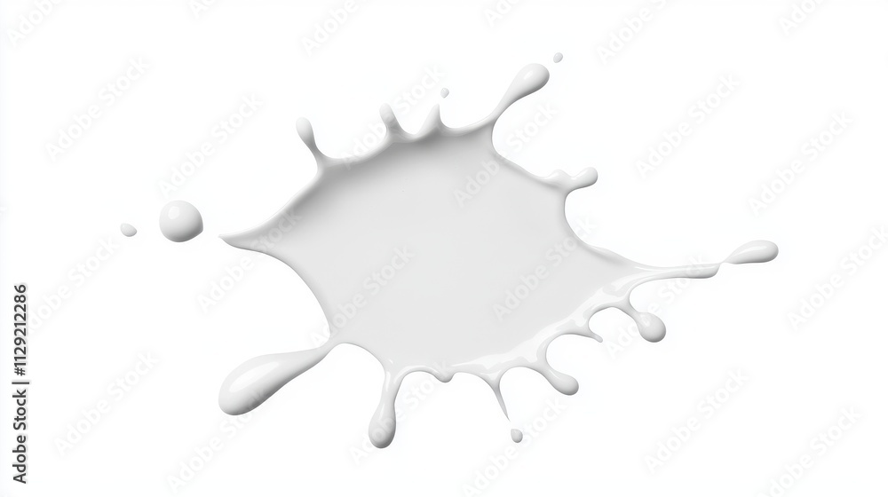 White Paint Splash with Droplets on Clean White Background White Paint Splash with Droplets on Clean White Background