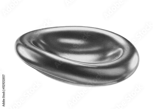 Shiny silver chrome, smooth, curved fluid liquid metal 3d object with a grainy noise texture, floating on a transparent PNG background. abstract futuristic modern design