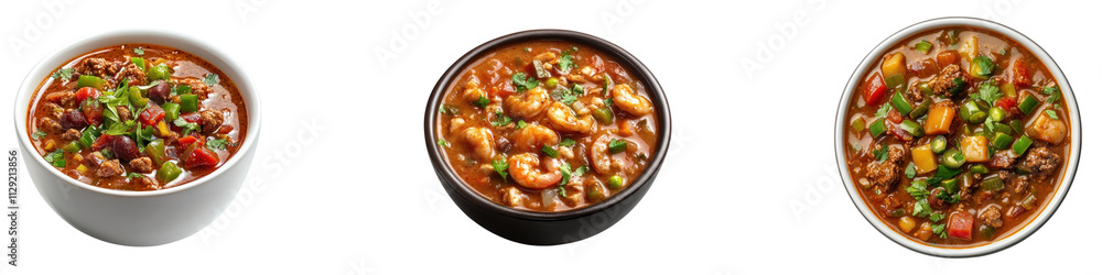 Traditional Chili soup isolated on transparent background, Set of Traditional Chili soup isolated on transparent background, Set of