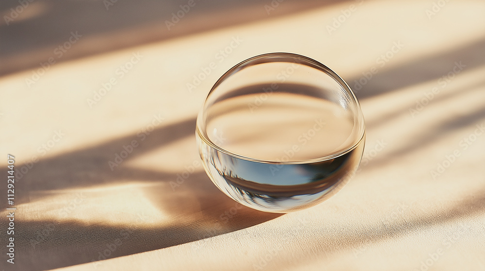 Glass sphere reflecting light and shadow on beige background Glass sphere reflecting light and shadow on beige background