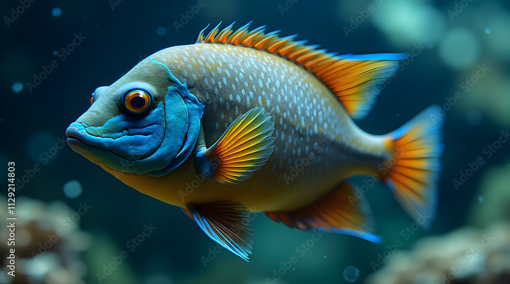 Vibrant Underwater Fish Portrait Captured in an Immersive Ocean Environment Vibrant Underwater Fish Portrait Captured in an Immersive Ocean Environment