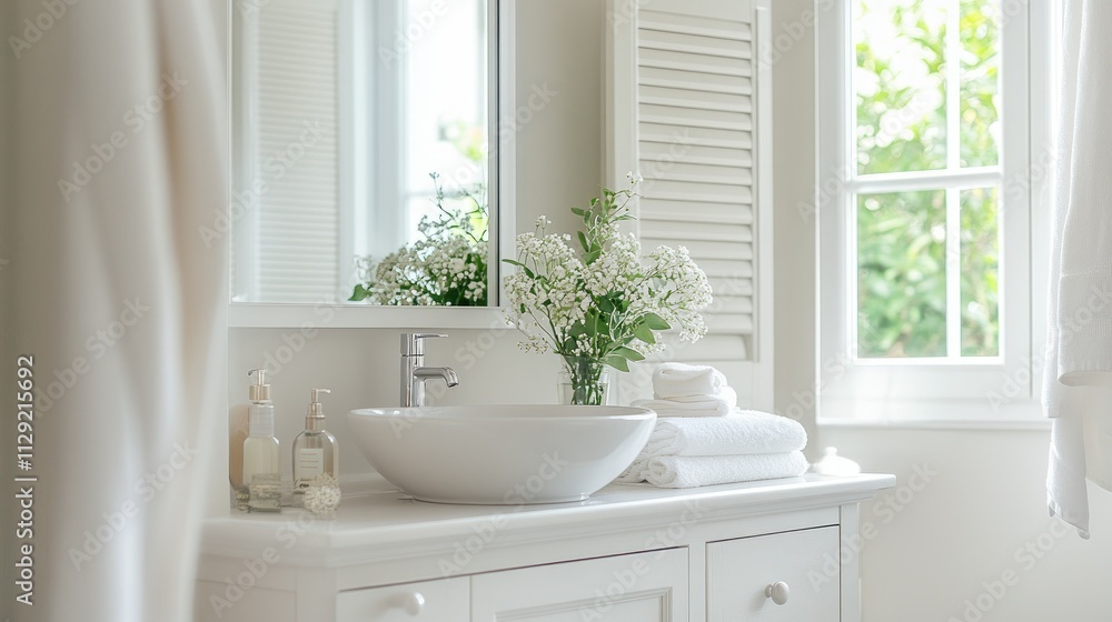 Bright and Airy Washroom with Fresh Flowers Bright and Airy Washroom with Fresh Flowers