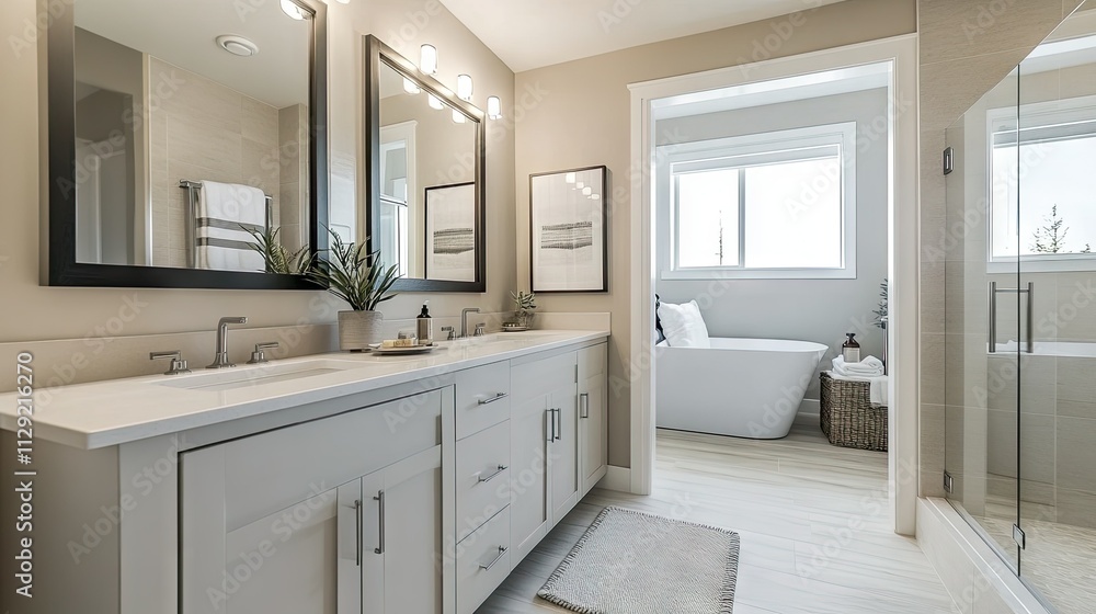 Modern Chic Washroom Interior Design with Large Mirrors