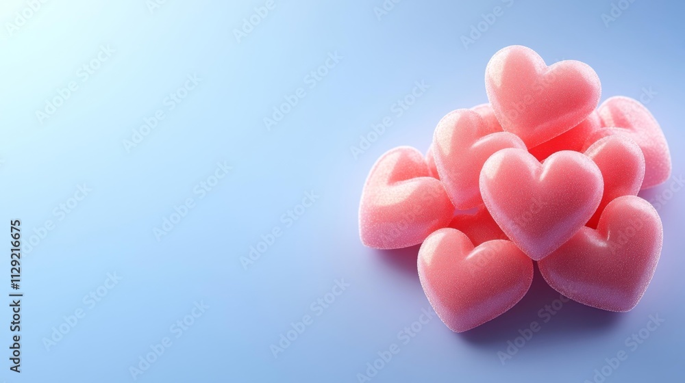 Obraz premium Heart-Shaped Gummy Candies on Blue Background. Generative AI