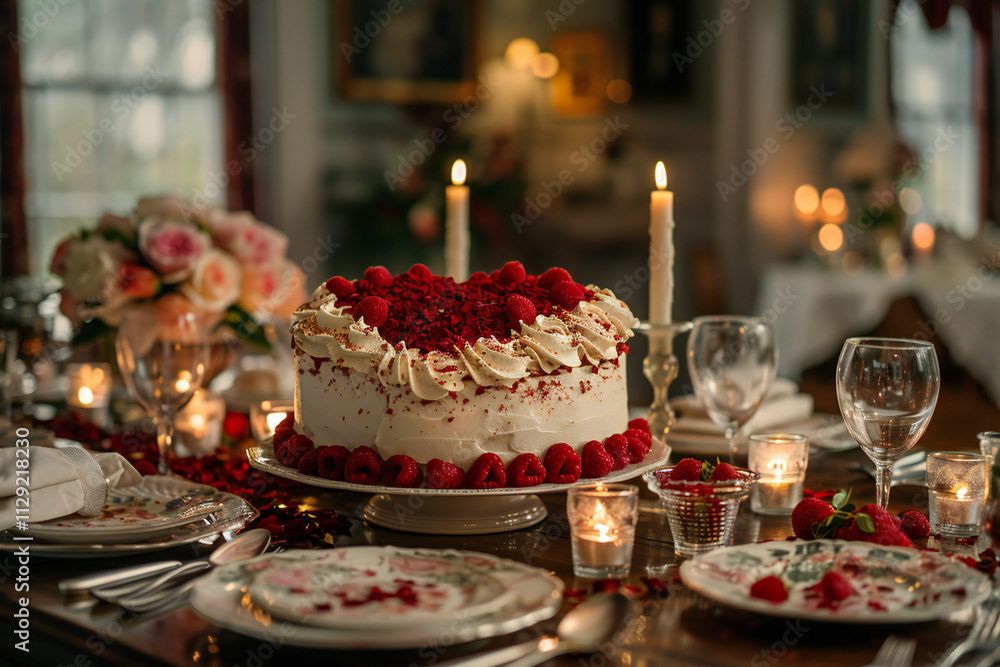 Valentine's Cake on Dining Table Valentine's Cake on Dining Table