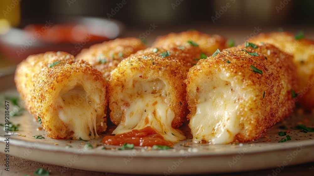 Crispy, golden-brown cheese-filled snacks served with a side of marinara sauce. Crispy, golden-brown cheese-filled snacks served with a side of marinara sauce.