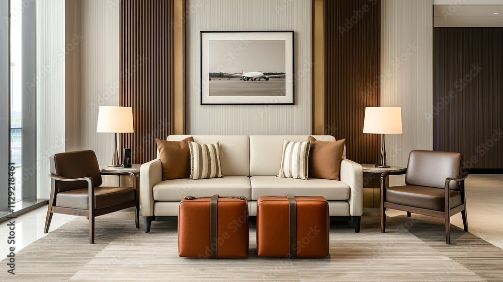 Fototapeta premium Modern living room interior design with elegant seating arrangement.